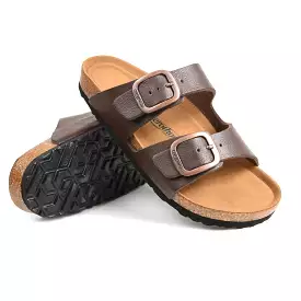 Aerothotic Arete Dual Strap Slide Sandals in Brown