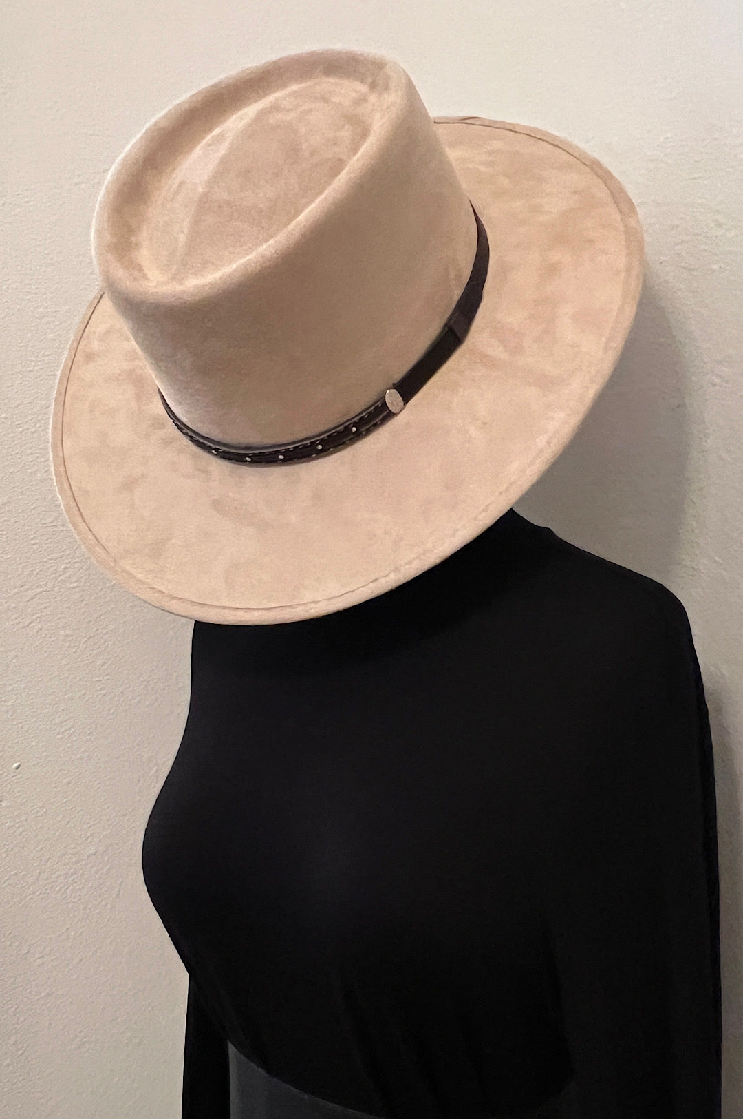 Beige Faux Suede Rancher Style Hat