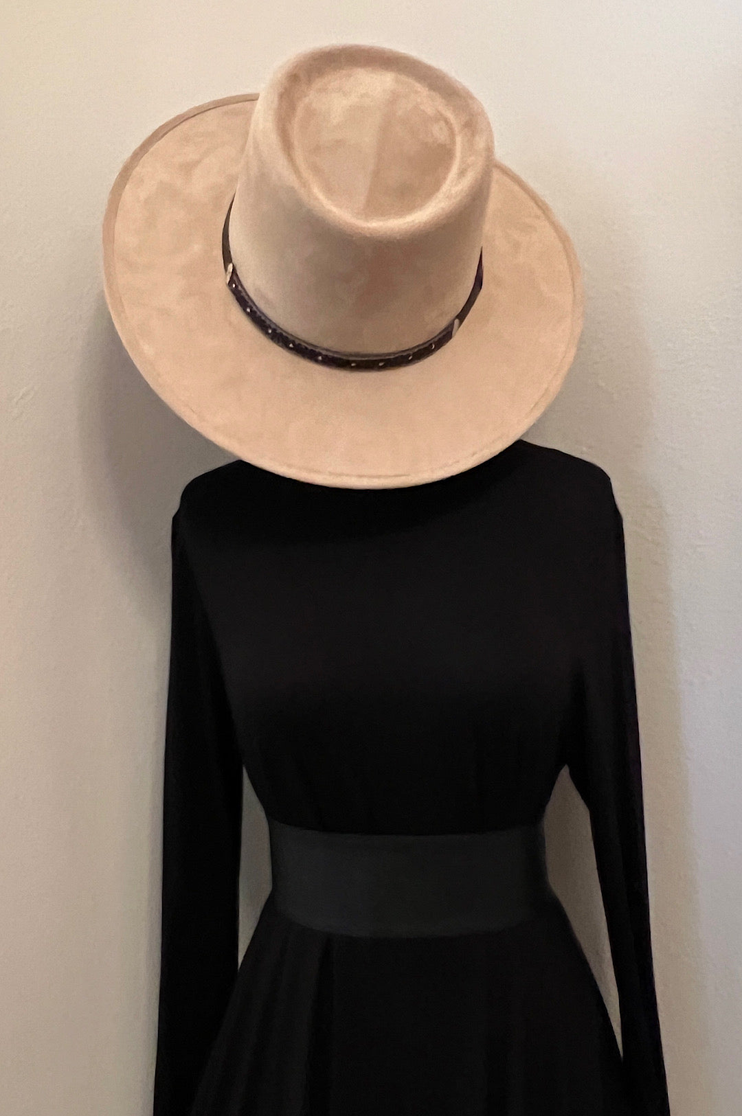 Beige Faux Suede Rancher Style Hat