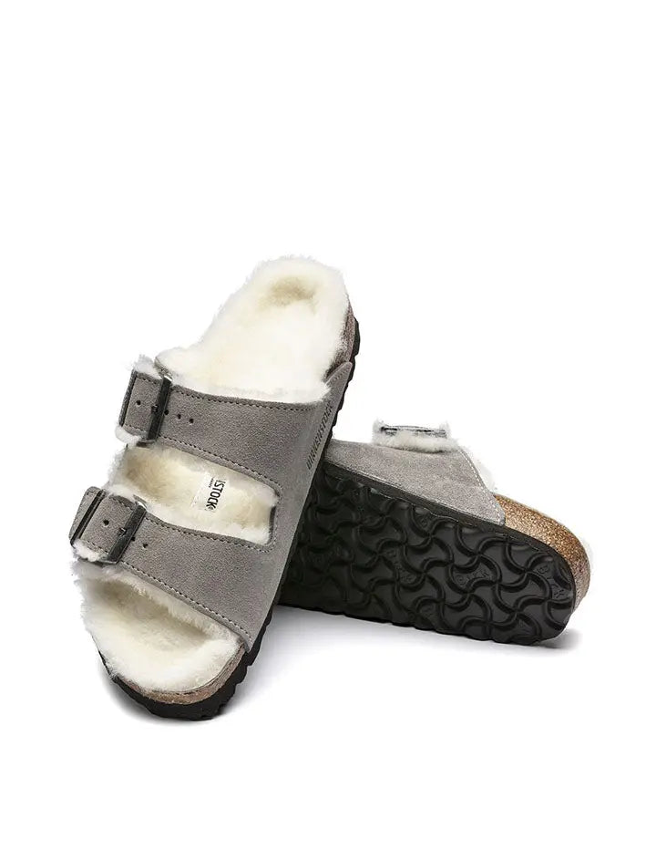 Birkenstock Arizona Shearling Narrow Sandal Stone Coin