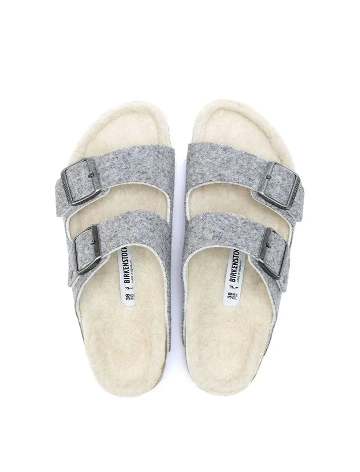 Birkenstock Arizona Wool Felt Narrow Sandals Light Grey