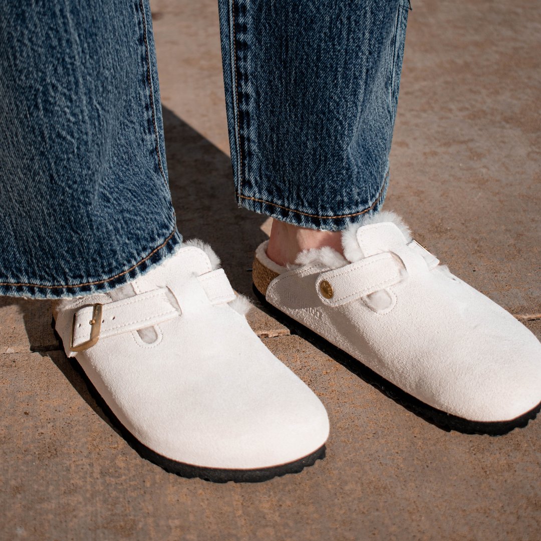 Birkenstock: Boston Shearling in Antique White