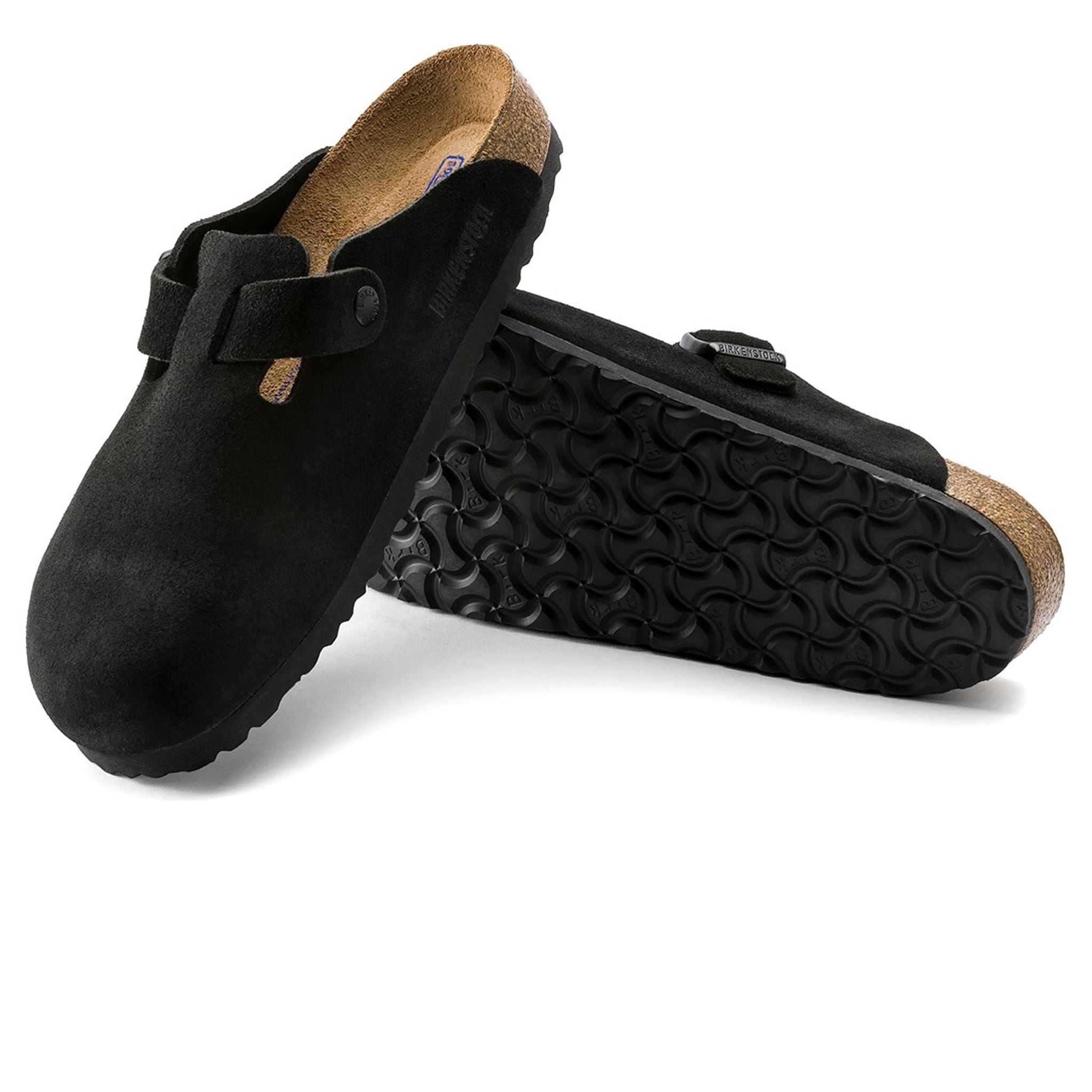 Birkenstock Boston Suede Flat Sandals Black