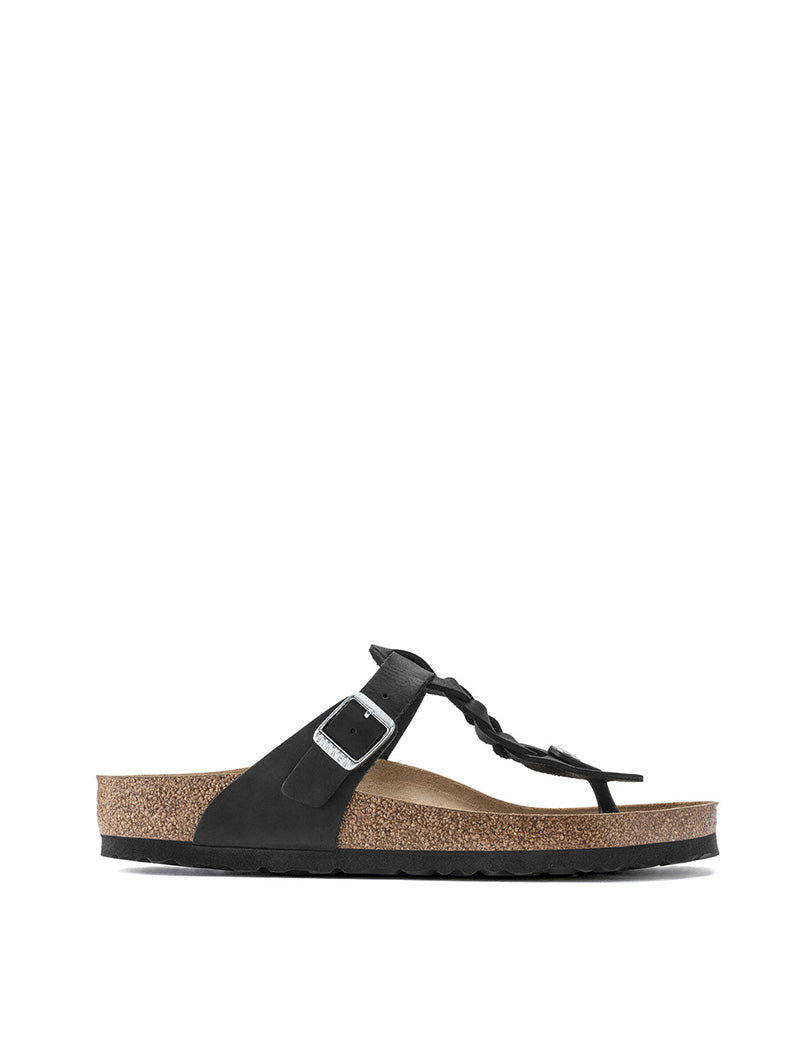 Birkenstock Gizeh Braided Oiled Leather Narrow Sandal Black