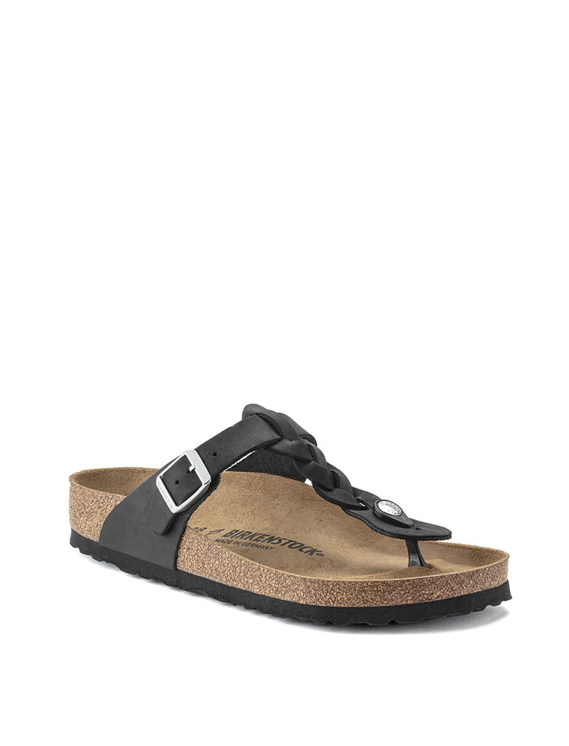 Birkenstock Gizeh Braided Oiled Leather Narrow Sandal Black