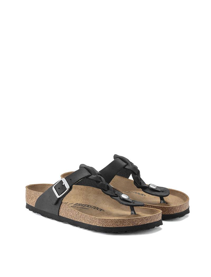 Birkenstock Gizeh Braided Oiled Leather Narrow Sandal Black