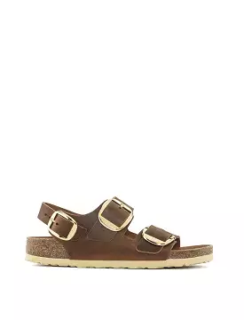 Birkenstock Milano Big Buckle Narrow Sandal Oiled Leather Cognac