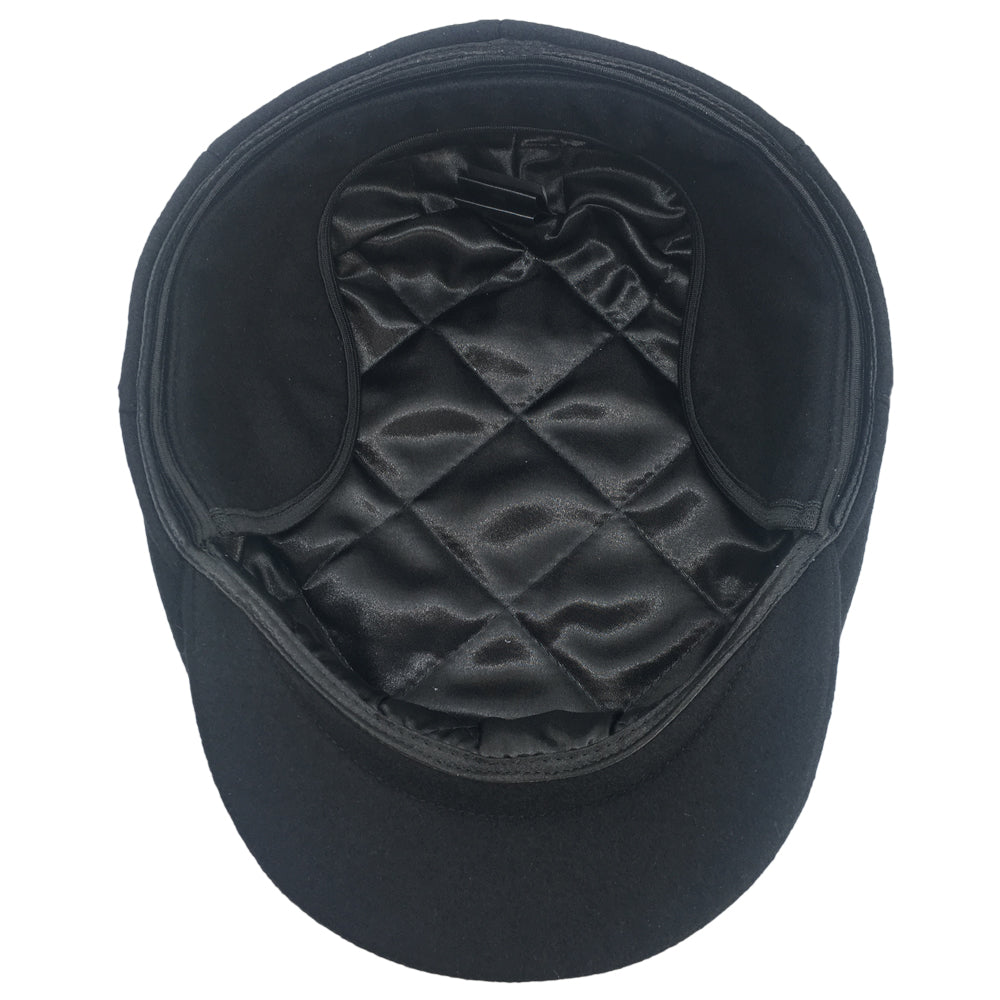 Black Soft Wool Driving Cap with Ear Flaps