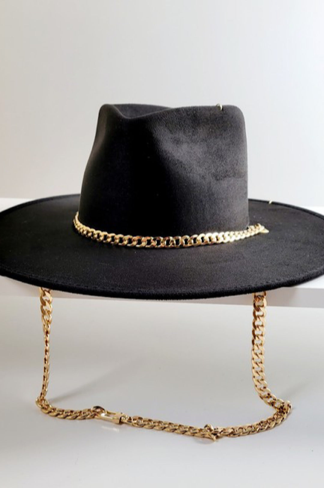 Black Suede Chain Detail Hat