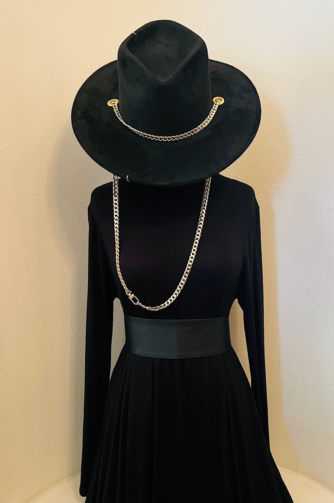 Black Suede Chain Detail Hat