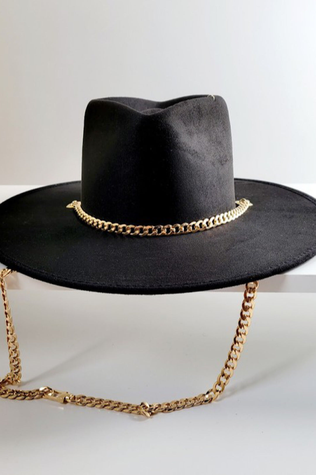 Black Suede Chain Detail Hat