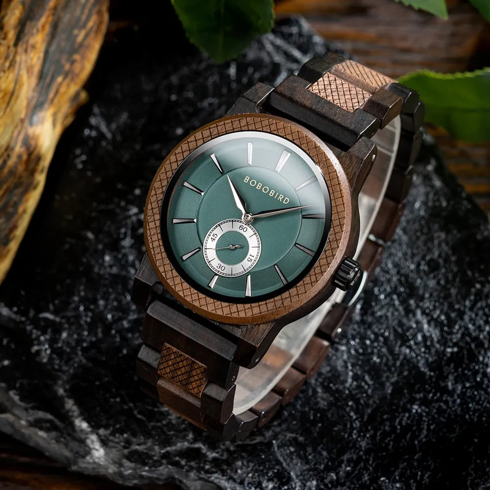 Casual Bracelet Clasp Quartz Movement Wooden Wristwatch for Men