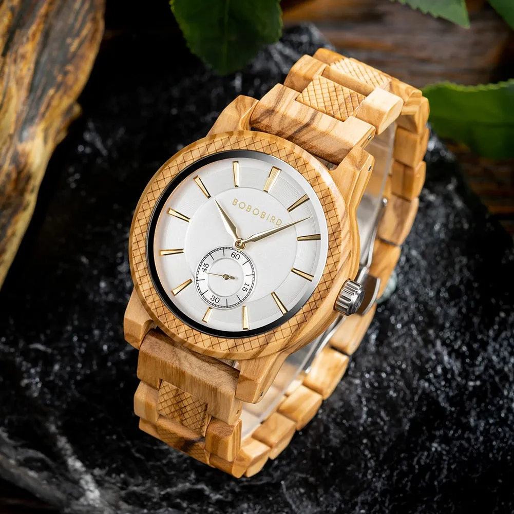 Casual Bracelet Clasp Quartz Movement Wooden Wristwatch for Men