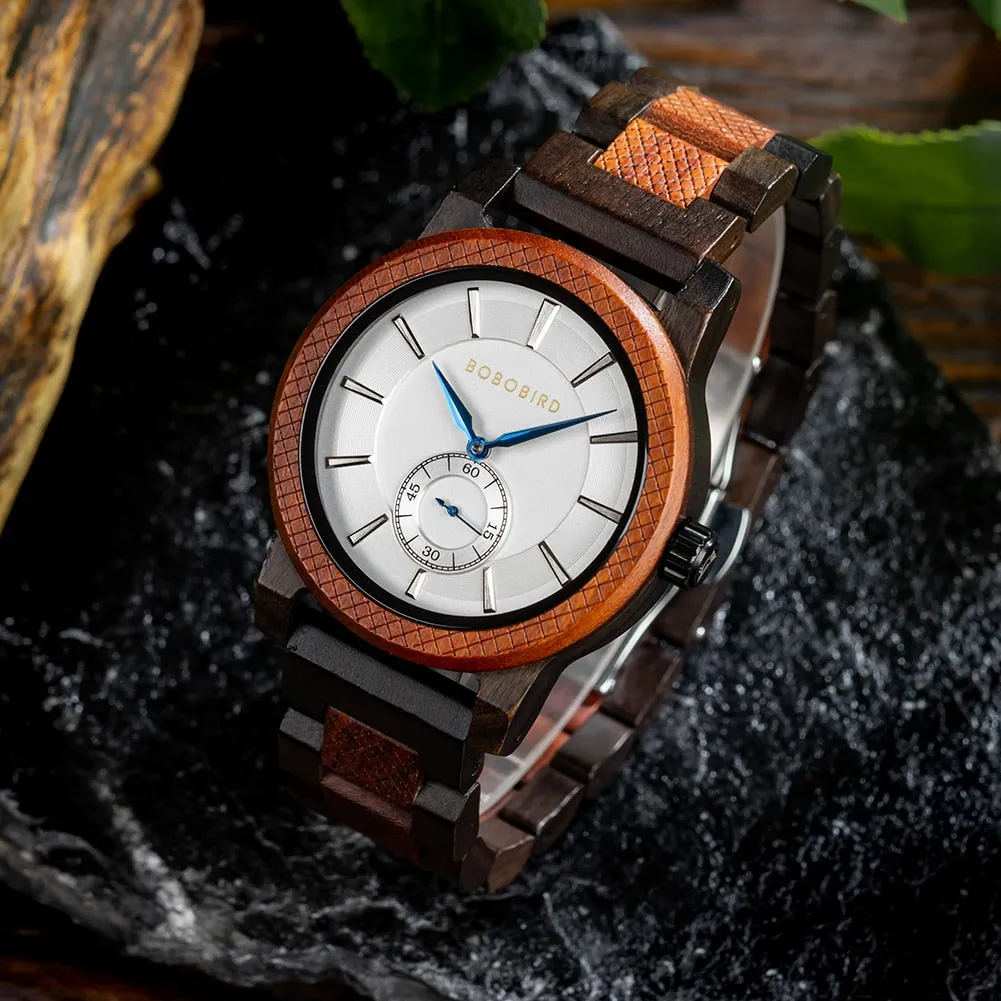 Casual Bracelet Clasp Quartz Movement Wooden Wristwatch for Men