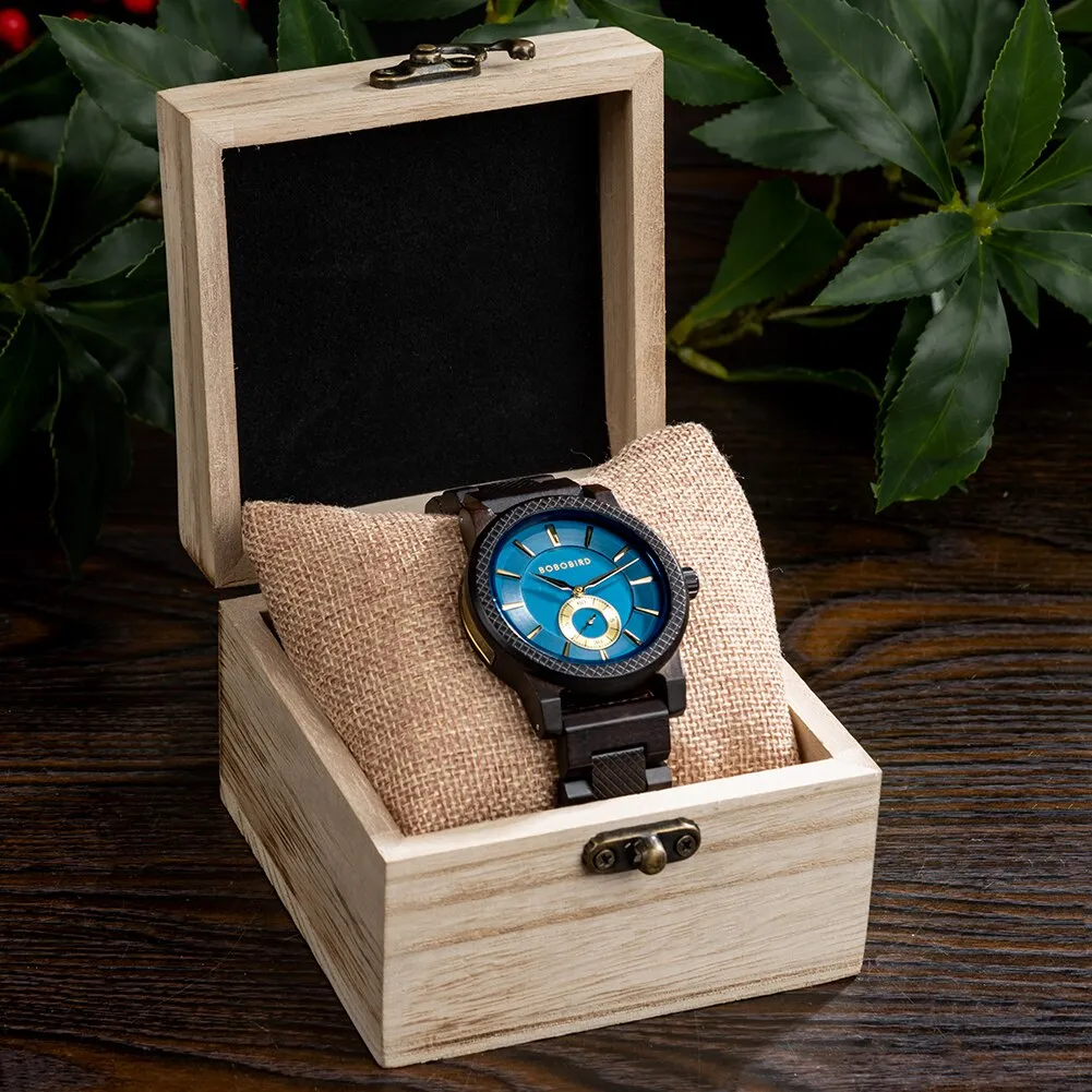 Casual Bracelet Clasp Quartz Movement Wooden Wristwatch for Men