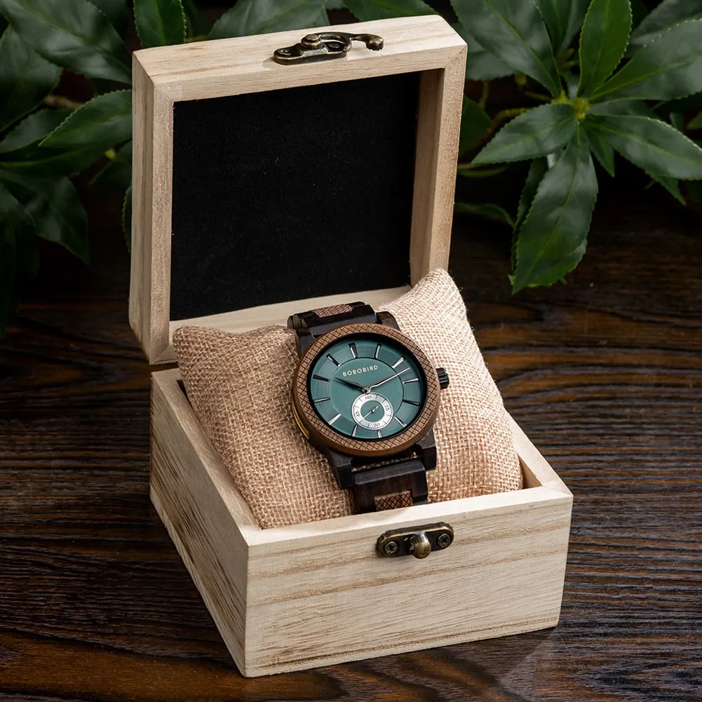 Casual Bracelet Clasp Quartz Movement Wooden Wristwatch for Men