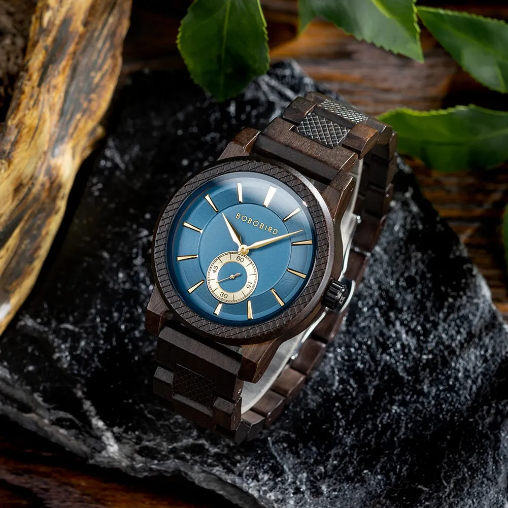 Casual Bracelet Clasp Quartz Movement Wooden Wristwatch for Men