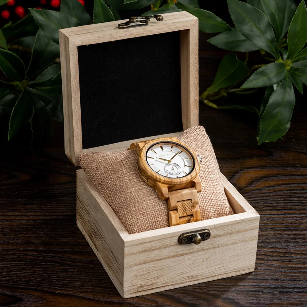 Casual Bracelet Clasp Quartz Movement Wooden Wristwatch for Men