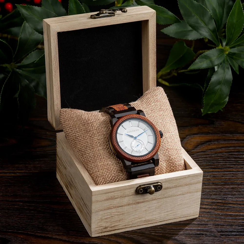 Casual Bracelet Clasp Quartz Movement Wooden Wristwatch for Men