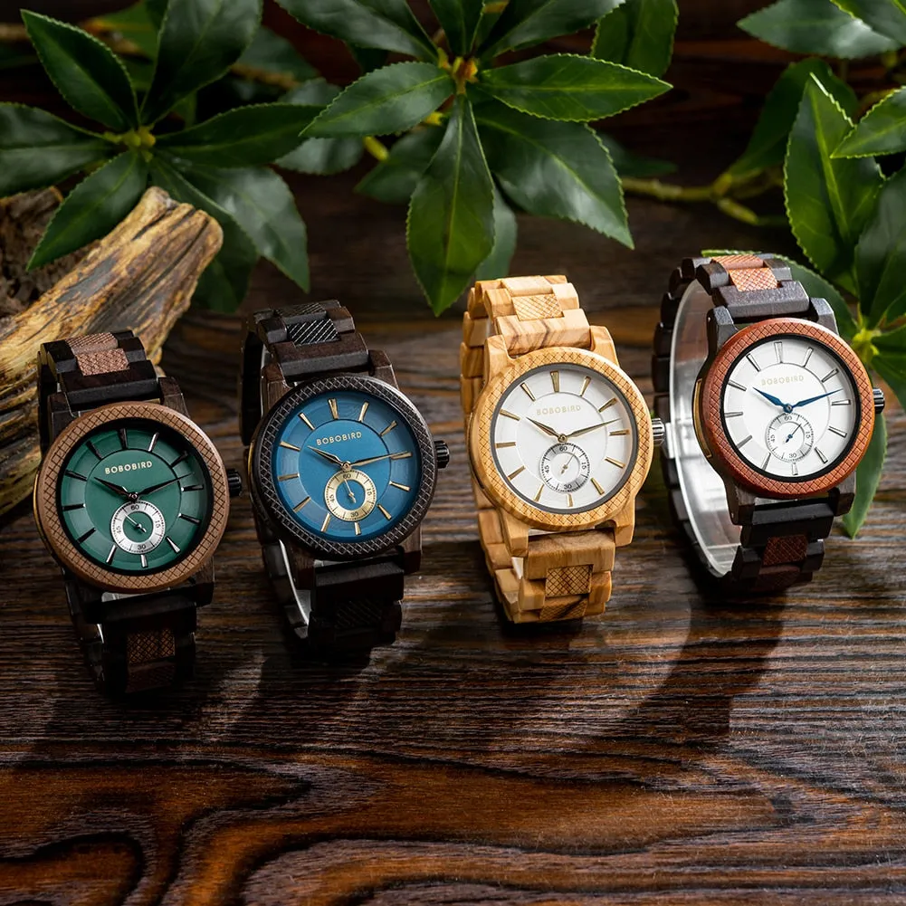 Casual Bracelet Clasp Quartz Movement Wooden Wristwatch for Men