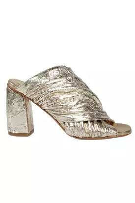 Craquel' Lam' Leather Heeled Sandals in Silver