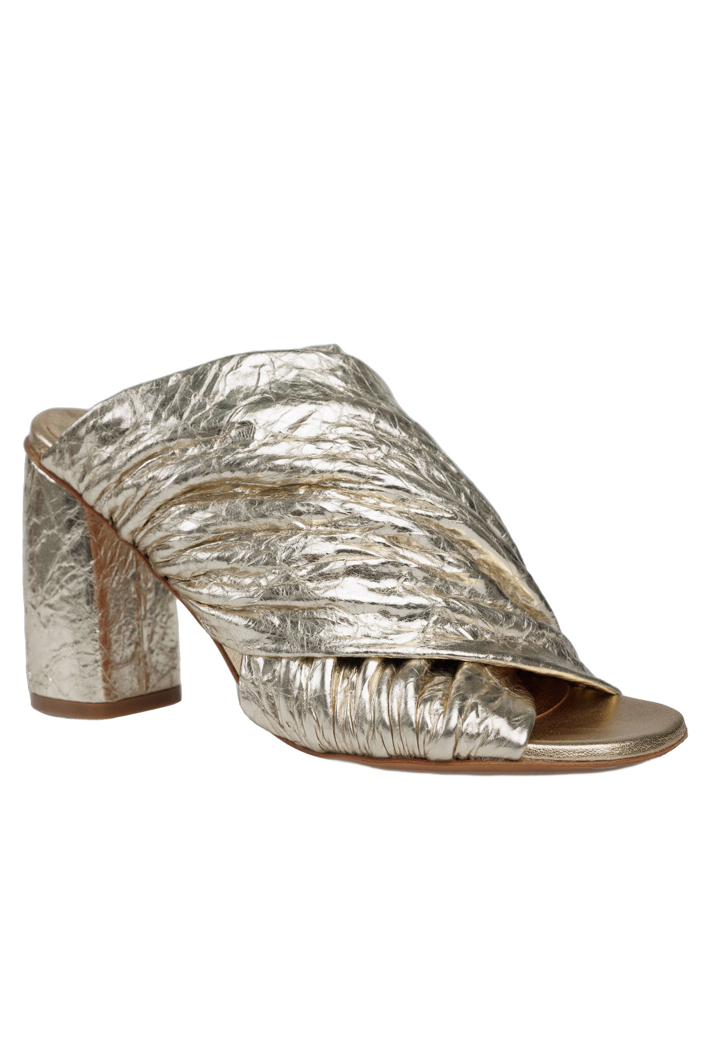 Craquel' Lam' Leather Heeled Sandals in Silver