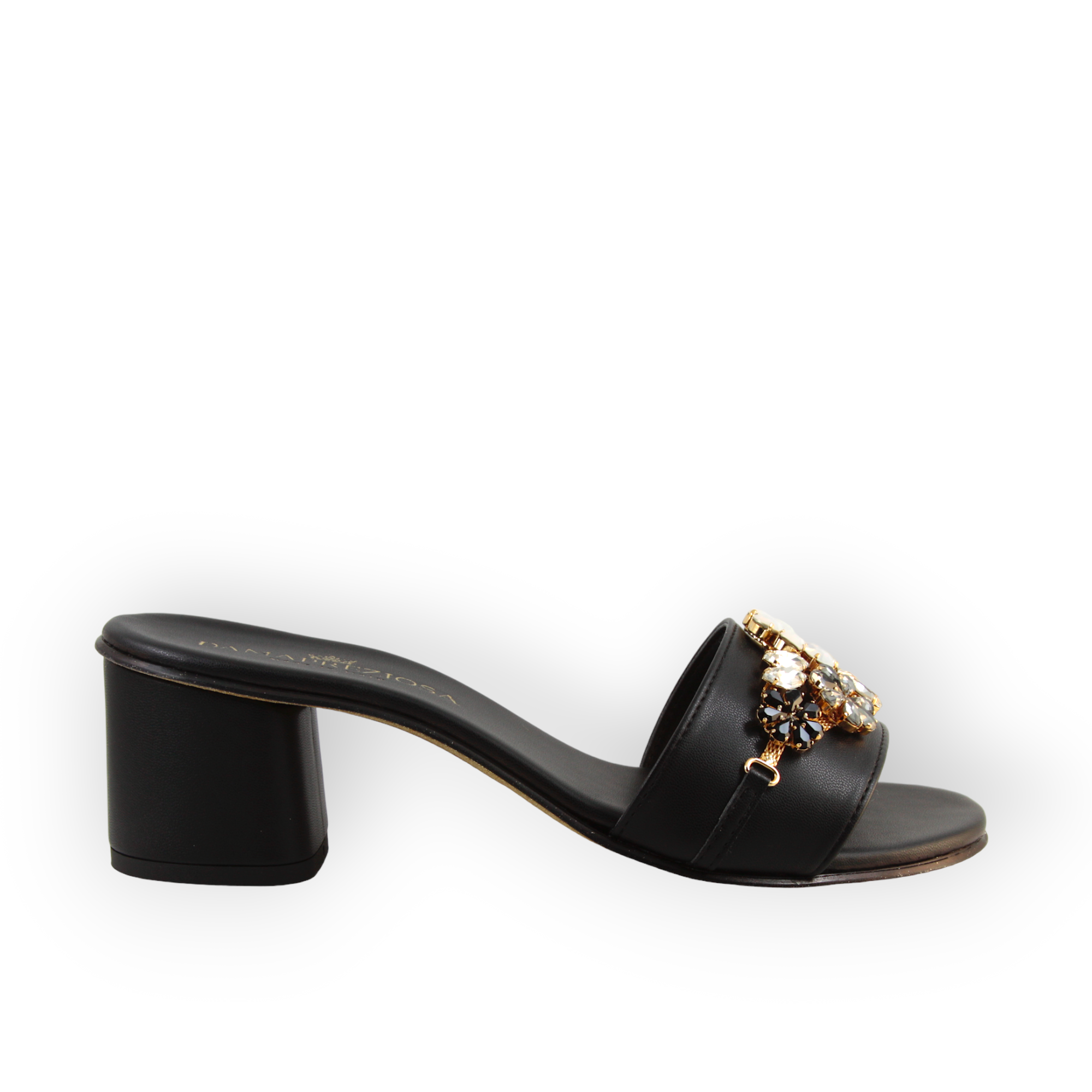 Flora Black Mule Sandals With Crystals