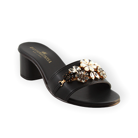 Flora Black Mule Sandals With Crystals