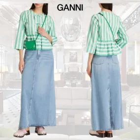 Ganni  |Stripes Cropped Cotton Shirts & Blouses