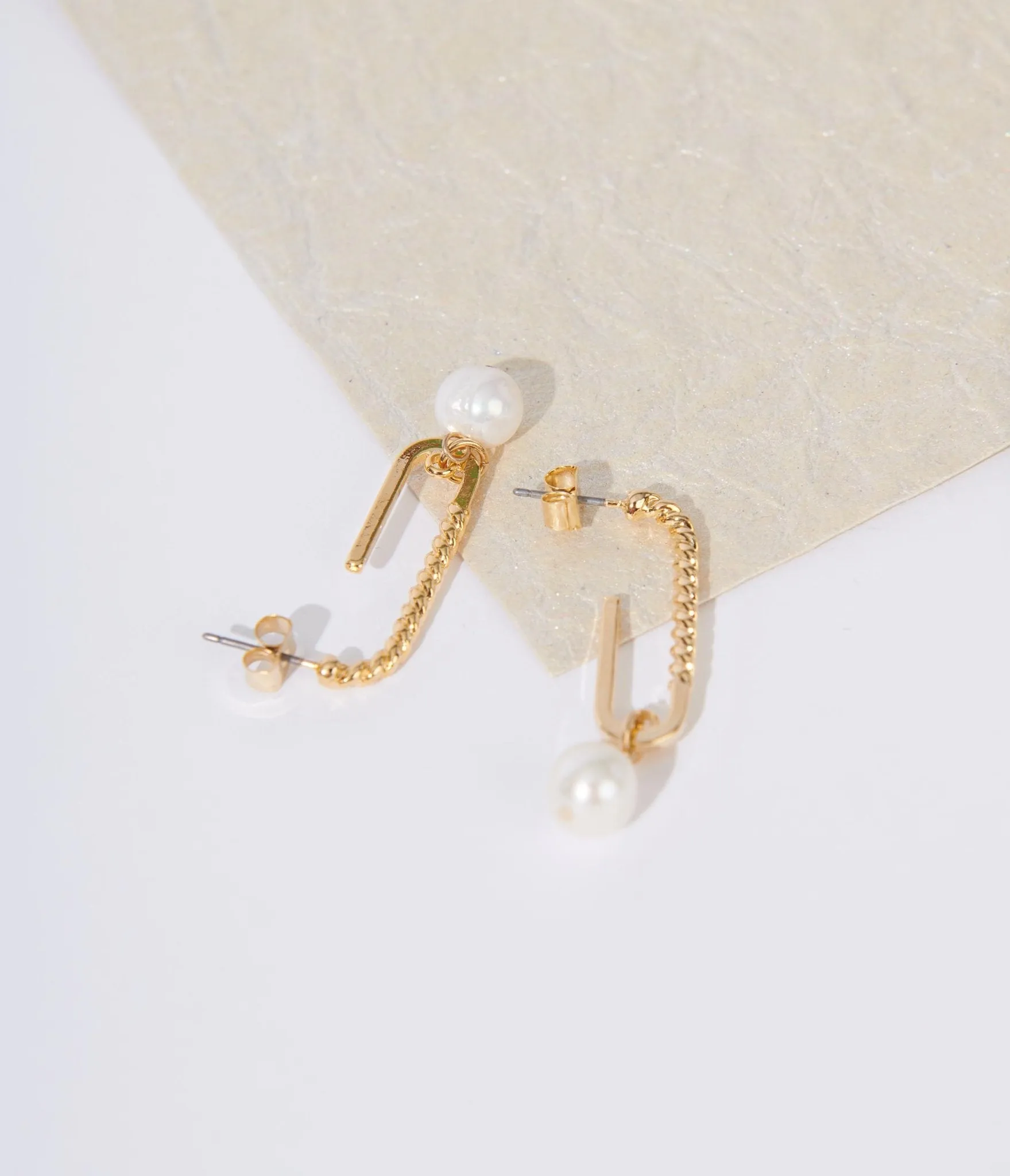 Gold Oval Pearl Drop Earrings