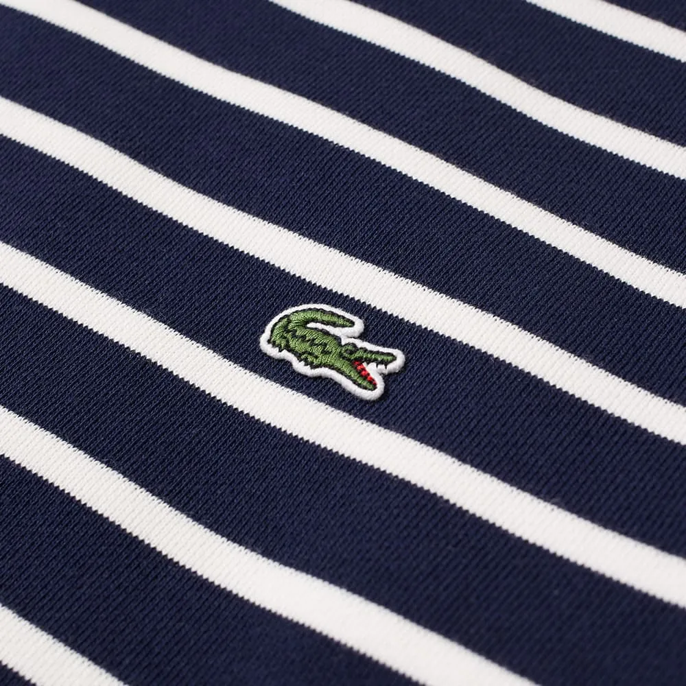 Lacoste Stripe Fleece Crew SweatNavy & White