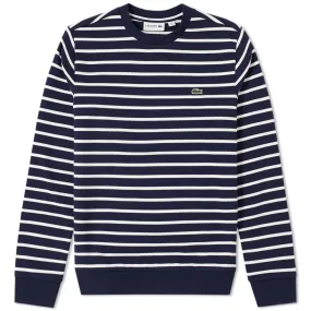 Lacoste Stripe Fleece Crew SweatNavy & White