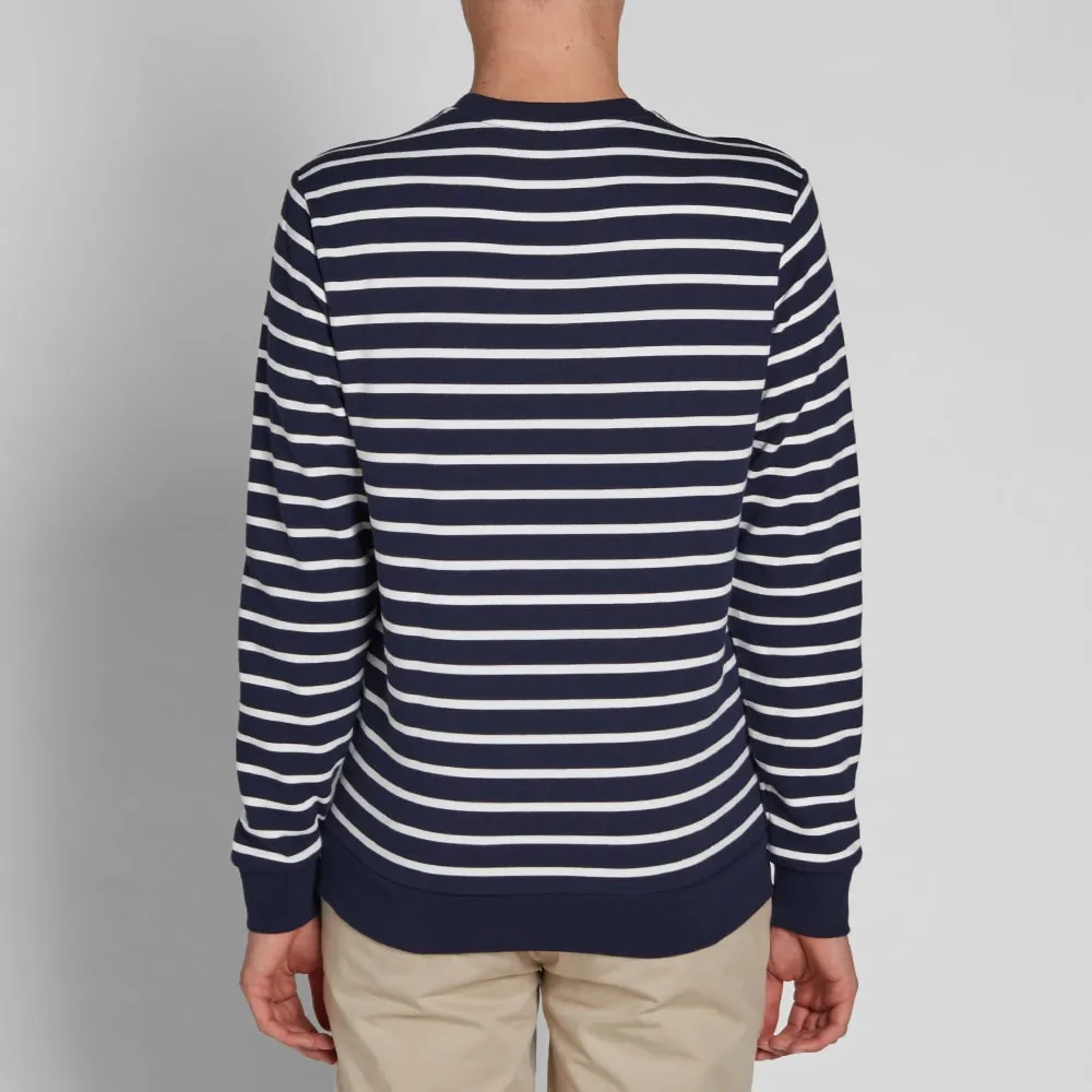 Lacoste Stripe Fleece Crew SweatNavy & White