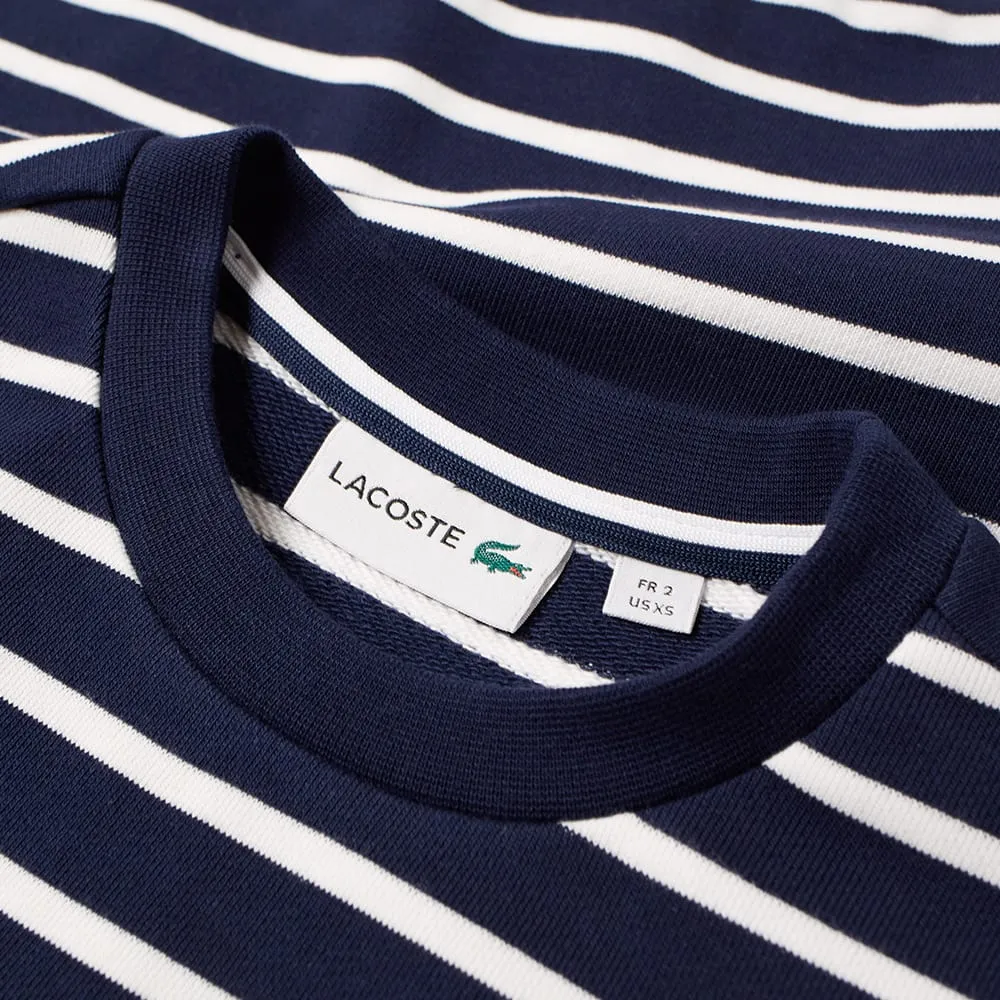 Lacoste Stripe Fleece Crew SweatNavy & White