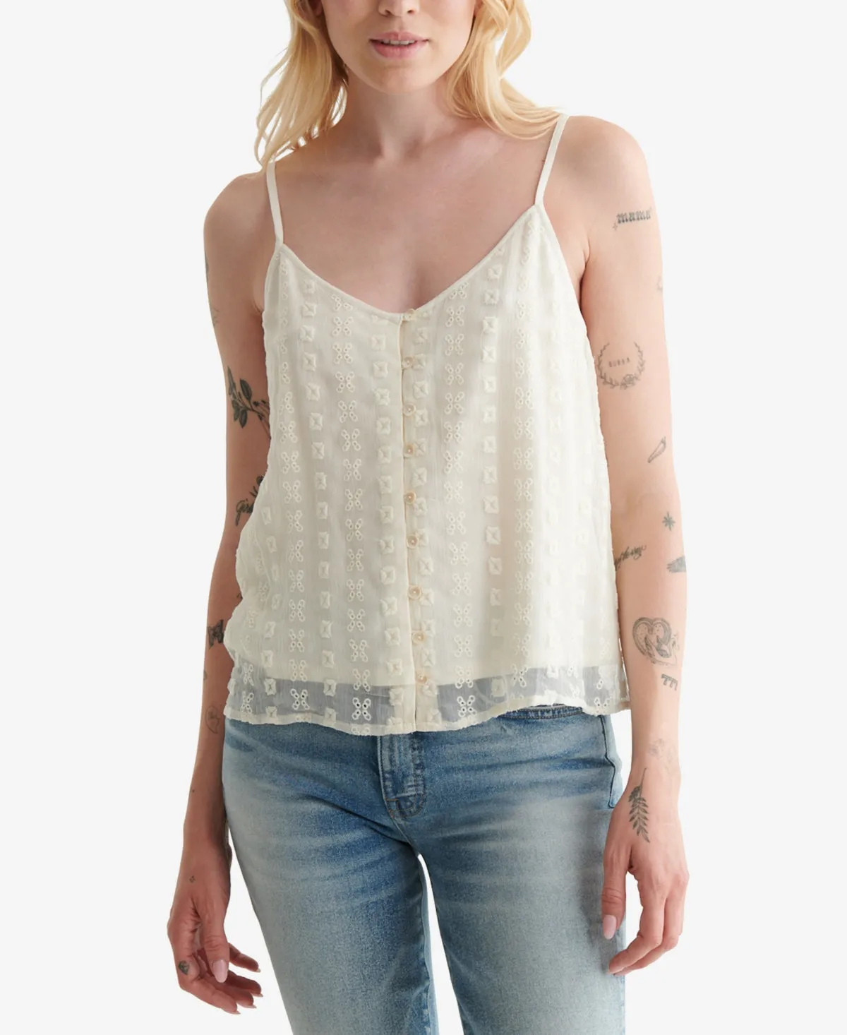 Lucky Brand Women's Embroidered Chiffon Camisole White Size Large