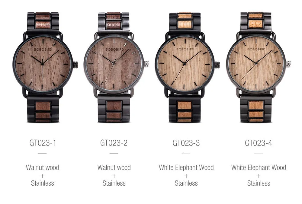 Luxury Business Style Stainless Steel Wood Quartz Wristwatch for Men