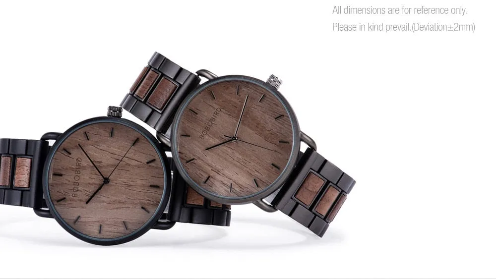 Luxury Business Style Stainless Steel Wood Quartz Wristwatch for Men