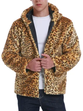 Men's Faux Fur Coats Hooded Leopard Leopard Modern Winter Outwear