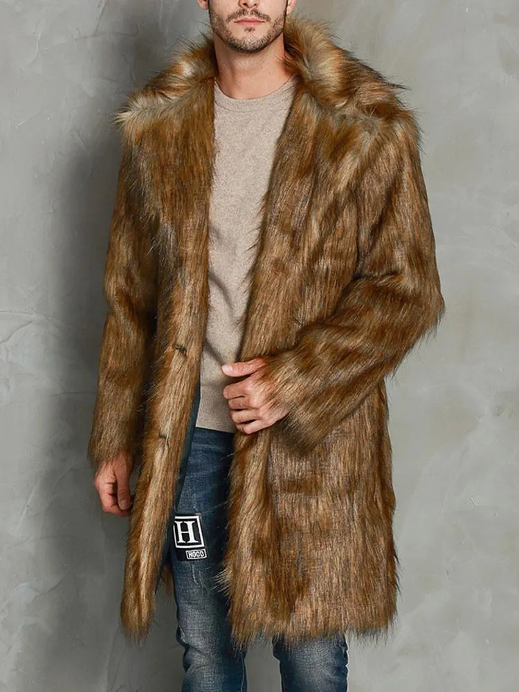 Men's Faux Fur Coats Oversized Turndown Collar Fashion Overcoats for Winter