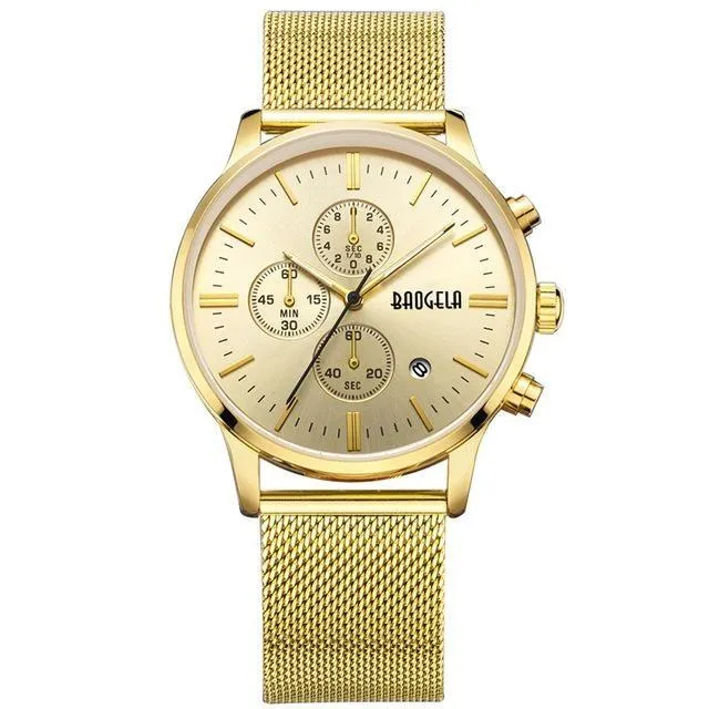 Men's Sports Fashion Stainless Steel Mesh Band Watches with Auto Date