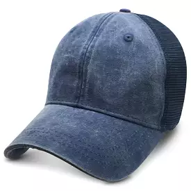 Navy Blue with Mesh Weathered - Unstructured Baseball Cap