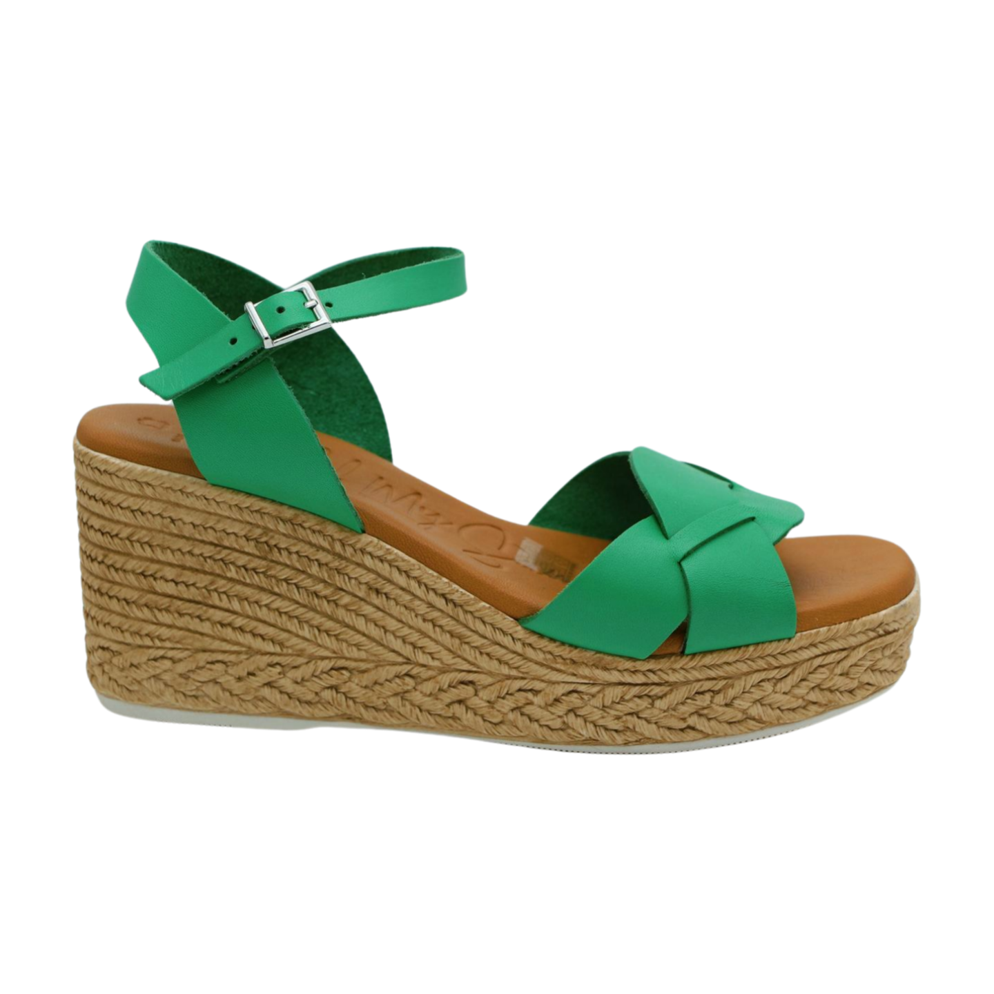 OH MY SANDALS Green Leather High Wedge Sandal