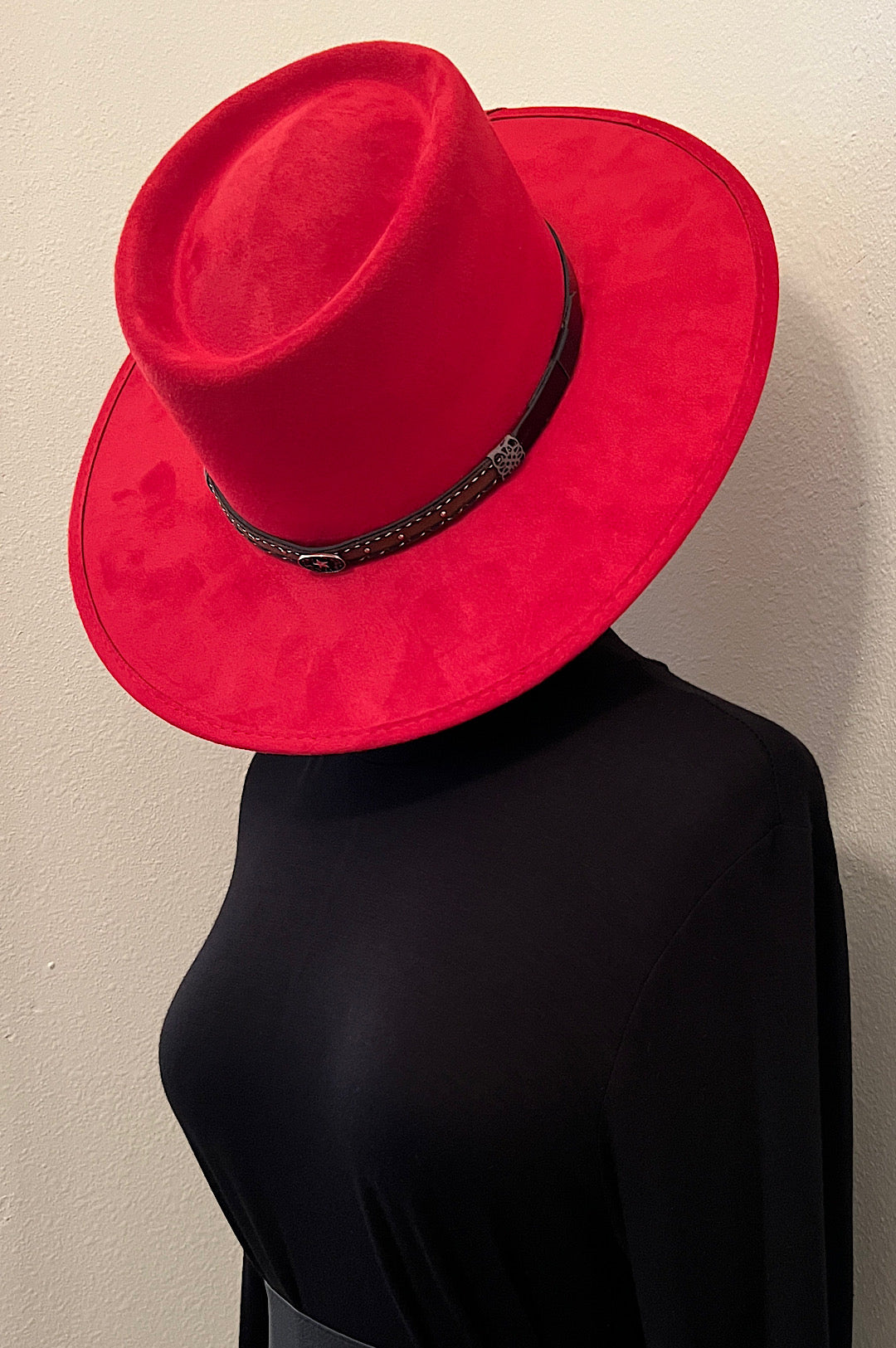 Red Faux Suede Rancher Style Hat