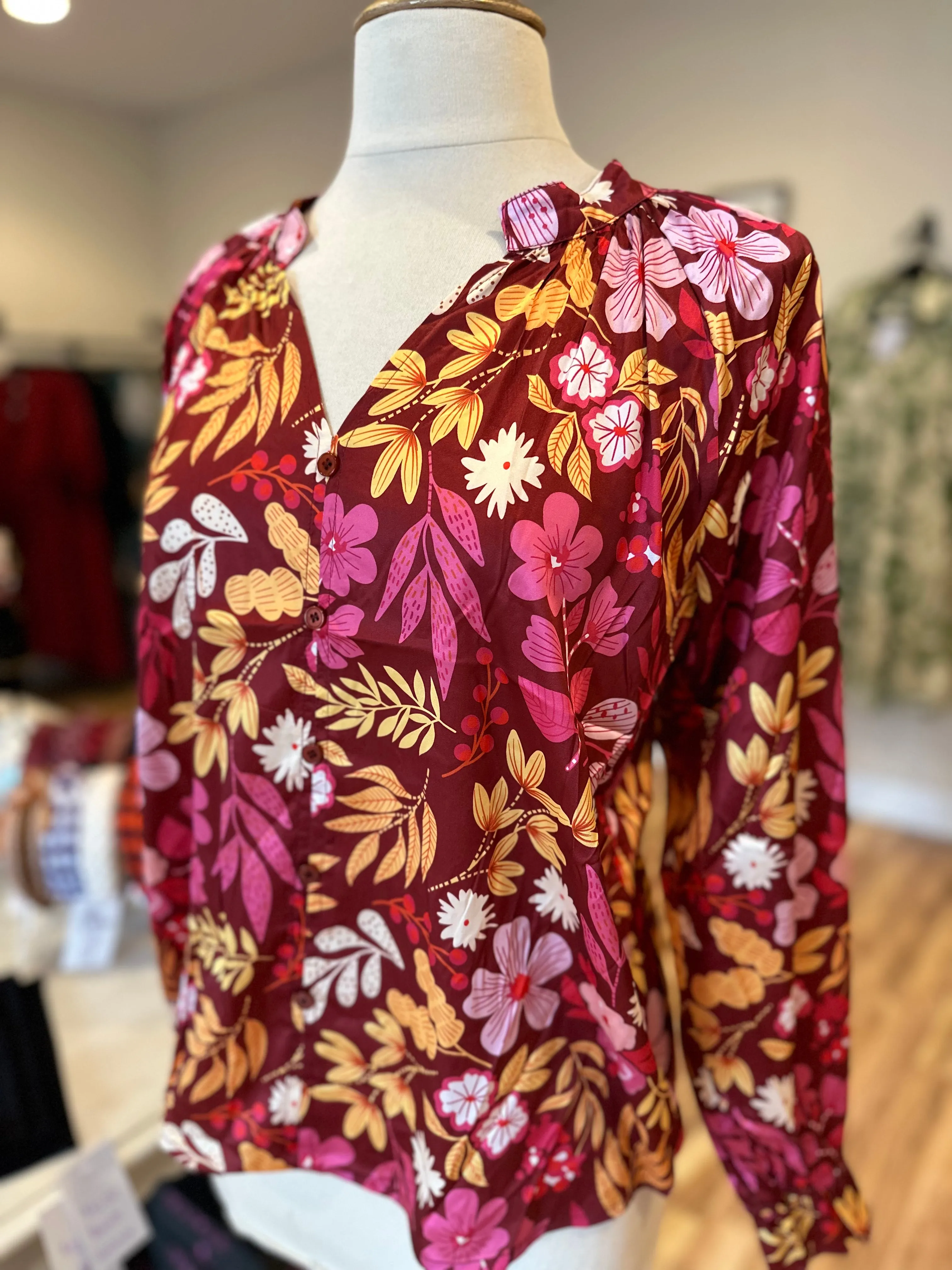 Southern Grace Floral Shirt in Maroon