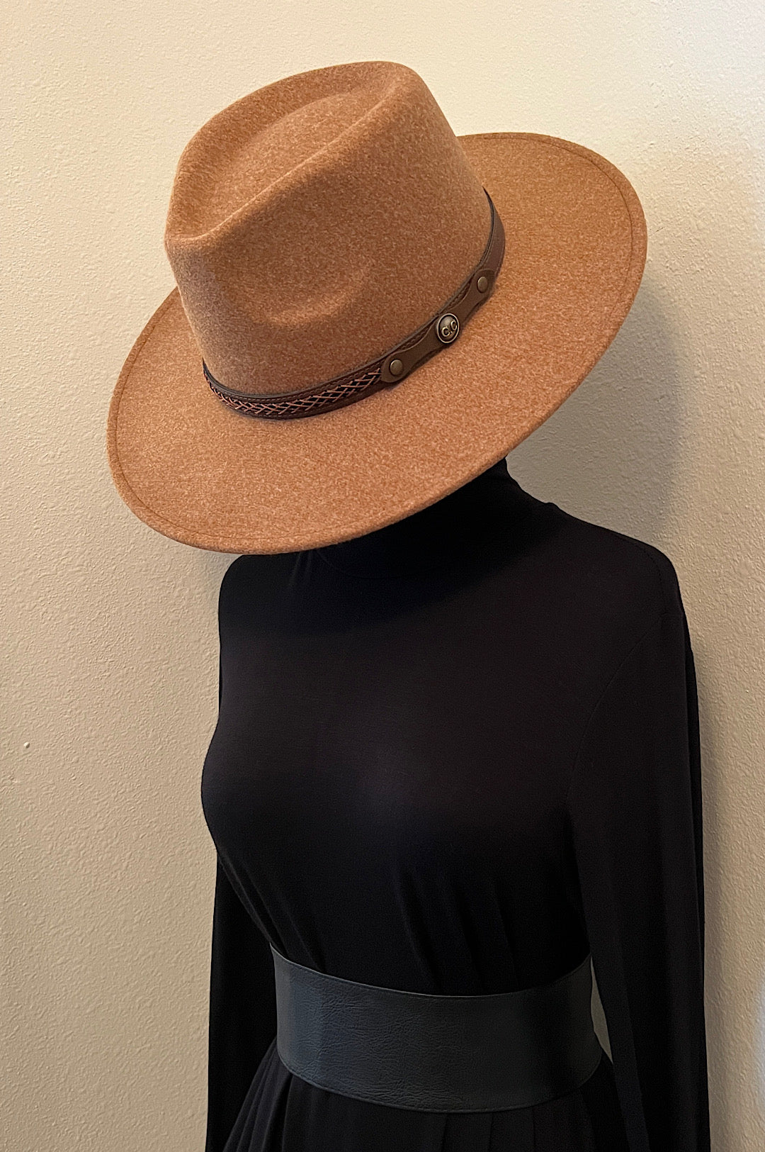 Tan Faux Leather Band Hat