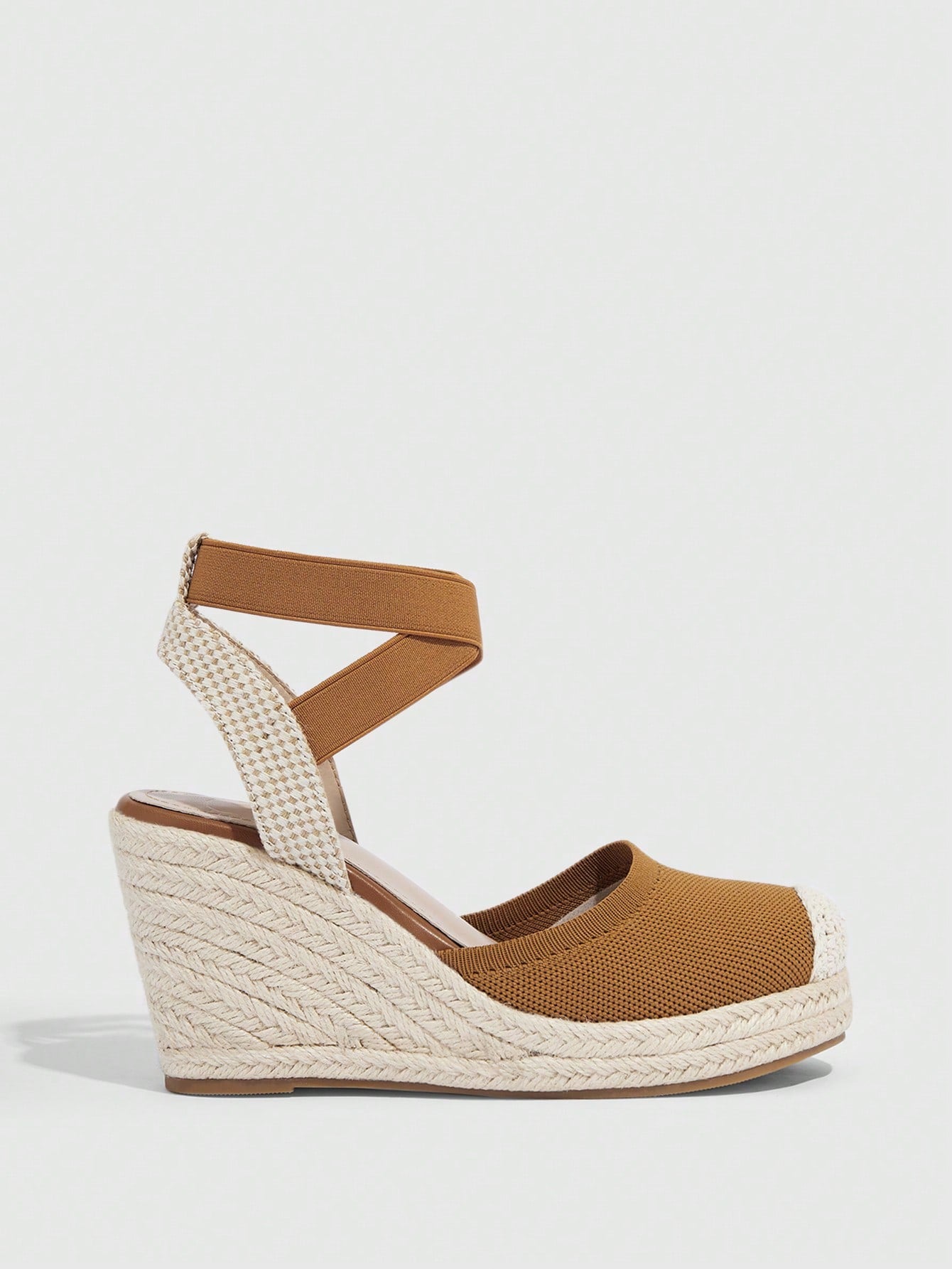 Woman Shoes Fashion Vacation Woven Ankle Strap Lightweight Wedge Platform Brown Sandals For Spring And Summer