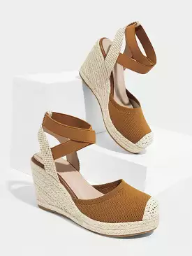 Woman Shoes Fashion Vacation Woven Ankle Strap Lightweight Wedge Platform Brown Sandals For Spring And Summer