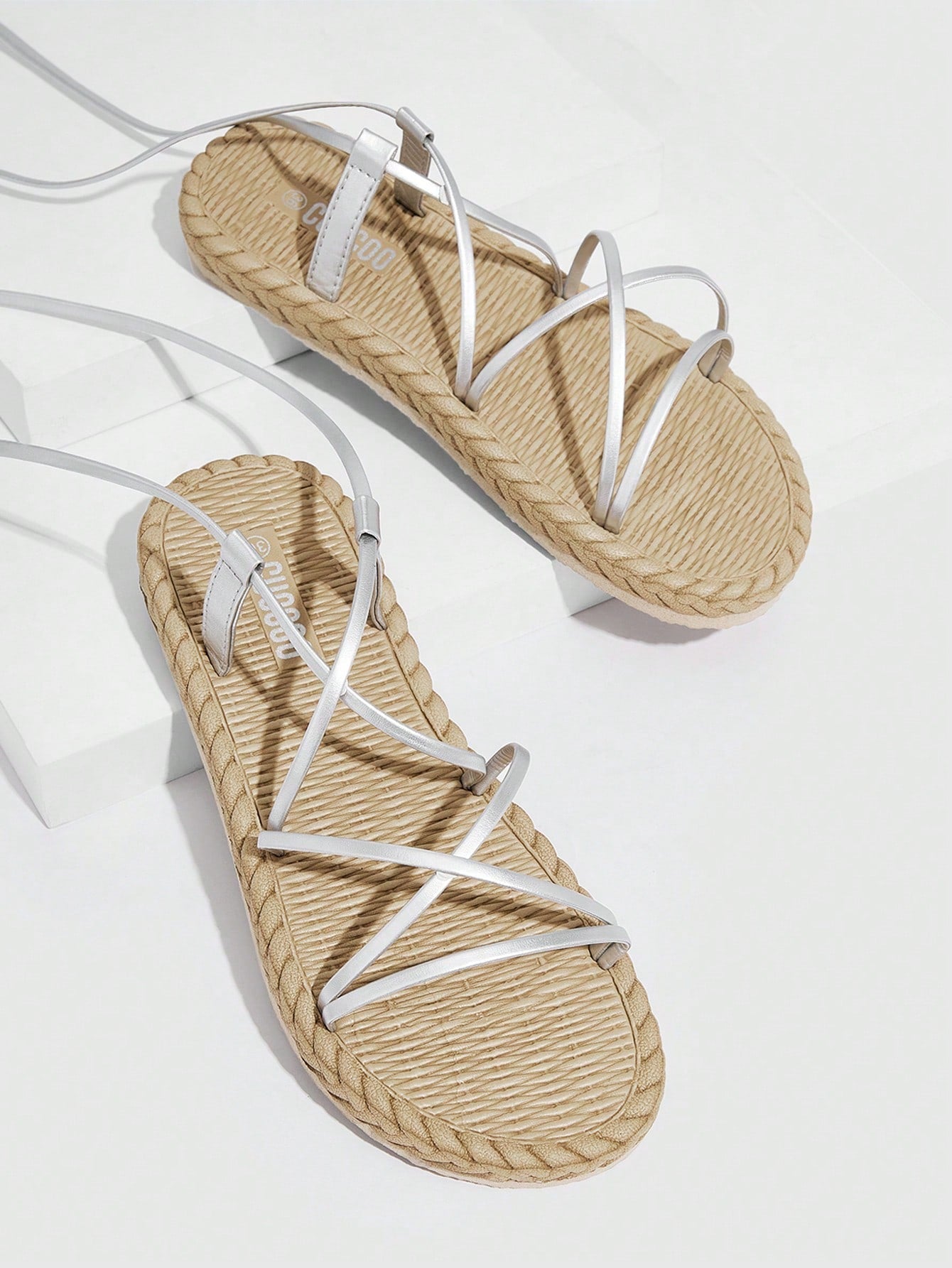 Woman Shoes Multi Strap Tie Leg Flat Sandals, Vacation Outdoor Strappy Sandals For Spring And Summer